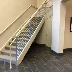 14 - Transitional Straight Box stair with Iron Horizontal Rails